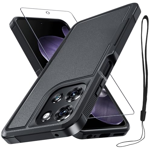 RMOCR for Motorola G Play 2026/Moto G 2026 Case, Full Body Heavy Duty Rugged Shockproof Protective Phone Cover with Lanyard Strap+Tempered Glass Screen Protector, Black Matte