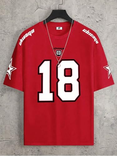 Image of SXV STYLE Chicago Sports Jersey, Number 18, Black with Red Graphics, Short Sleeve T-Shirt