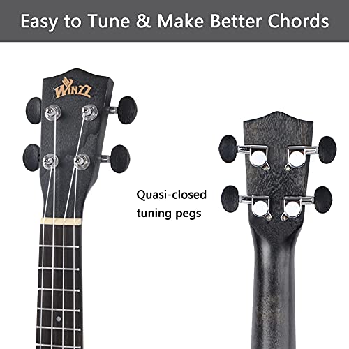 WINZZ HAND RUBBED Series – 21 Inches Soprano Ukulele Vintage Hawaiian Uke with Online Lessons, Bag, Tuner, Strap, Extra Strings, Fingerboard Sticker, Black - Les Beatles, Paul McCartney, John Lennon, RIngo Starr, George Harrison WINZZ HAND RUBBED Series - 21 Inches Soprano Ukulele Vintage Hawaiian Uke with Online Lessons, Bag, Tuner, Strap, Extra Strings, Fingerboard Sticker, Black – Image 6