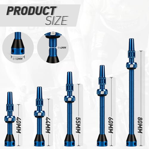 Image of BWSHLF Tubeless Presta Valve Stem 40 /44 /55 /60 /65 /80 /100 mm, Super Light Alloy Presta Valve Stem Kit with Valve Core Remover Tool and Valve Stem Caps - Multiple Color and Size Options(Pair)