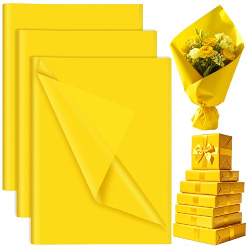 60 Sheets Yellow Tissue Paper Bulk PLULON Gift Wrapping Tissue Paper for Packaging 14 x 20 Inch Art Crafts for Gift Bags Decorative Floral Wedding Birthday Party Decor