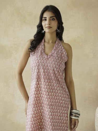 Image of GOODHAND Women Printed Cotton Kurti | Casual Long Kurta | Comfortable Ethnic Wear with Relaxed Fit