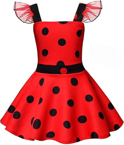 Kids Girls Cruella Deville Costume Dress, Polka Dots Black and White Birthday Christmas Halloween Dress for Toddler Girls