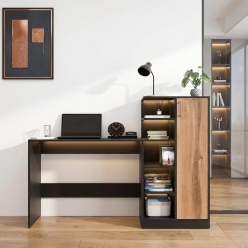 Image of SPYDER CRAFT Multipurpose Desk for Office, Study with Book Storage Engineered Wood Multipurpose Table (Free Standing, Finish Color - Columbain Black, DIY(Do-It-Yourself))