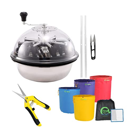 iPower 16" Leaf Bowl Trimmer Twisted Spin Cut for Plant Bud and Flower with 1-Gallon 4-Pack Herbal Ice Hash Bubble Bag, 6.5" Curved Hand Pruner Included, Yellow