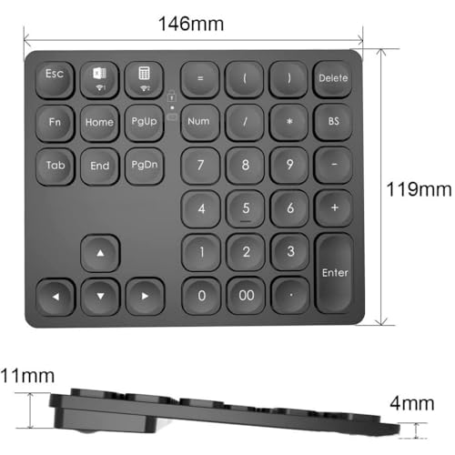 Zakata テンキー キーボード Bluetooth ワイヤレス数字キーボード Type-C充電 36キー 超薄軽量 Windows/iOS/Android 対応 (ブラック) の商品画像 1
