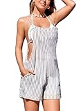 CUPSHE Women's Shorts Sleeveless Striped Square Neck Straight Leg Shortalls With Pockets Overall M