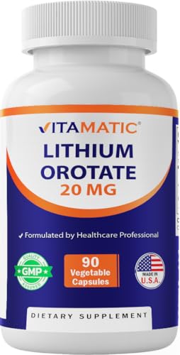 Vitamatic Lithium Orotate 20mg 90 Capsules - Veggie Caps Non-GMO Gluten Free