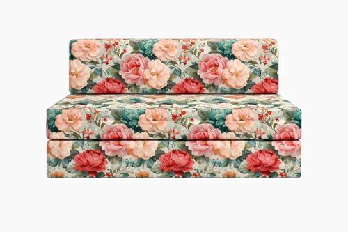 Image of Rosebell Two - Seater Foldable Printed Sofa Cums Bed (4X6 Feet) with Washable Cover | Multicolor Printed | Ideal for Living Room, Office & Guest Room