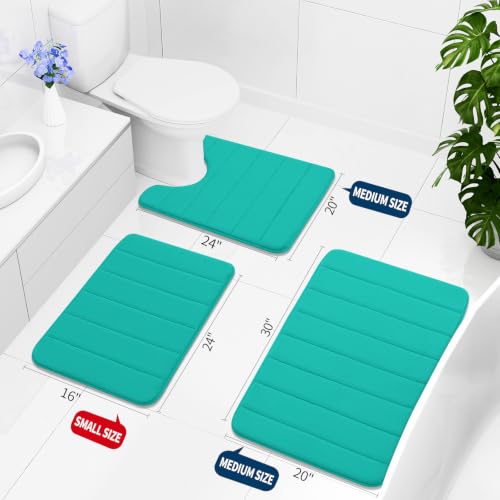 Image of Buganda Memory Foam Contour Toilet Bath Rug, U-Shaped Non Slip Absorbent Thick Soft Washable Bathroom Rugs, Floor Carpet Bath Mat for Bathroom Sink Toilet (20 inch x 24 inch, Peacock Green)
