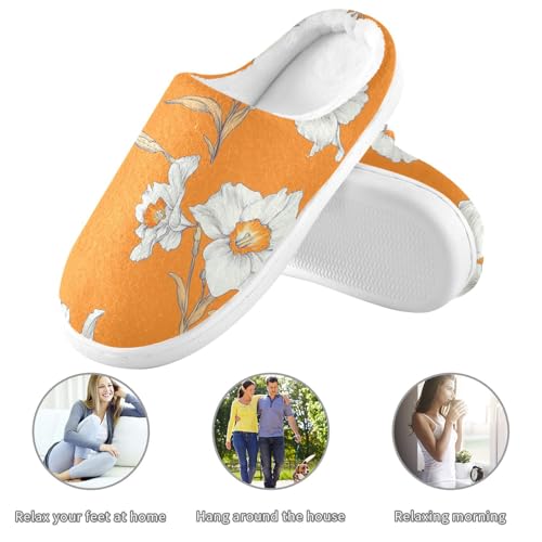 JUNZAN Safari Narcissus Orange Cotton Slippers for Men Washable Memory Foam Ladies Slippers for Bedroom Birthday Presents 6-73