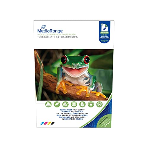 MediaRange DIN A4 Fotopapier für Tintenstrahldrucker, beidseitig hochglänzend, 160g, 50 Blatt