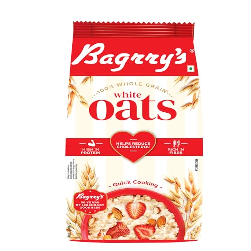 Image of Bagrry's White Oats 500gm Pouch | Natural Whole Grain | High Soluble Fibre | Protein Goodness | Helps Manage Weight & Reducing Cholesterol | Breakfast Cereal | Instant Oats
