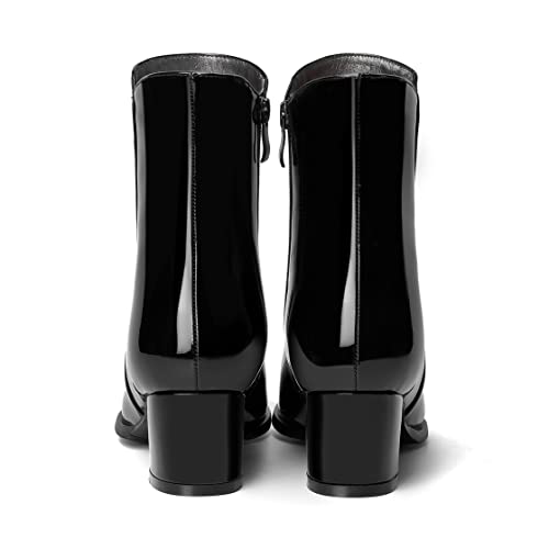 ROSERWISH Womens Round Toe Fashion Fall and Winter Side Zip Casual Patent Chunky Low Heel Ankle High Boots 2 Inch4
