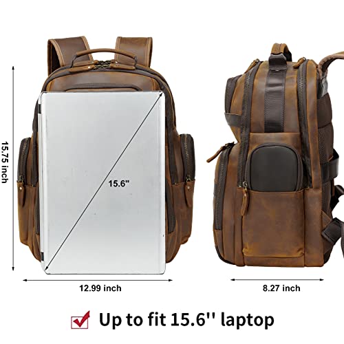 Tiding Men's Vintage Leather Backpack 15.6" Laptop Bag Large Capacity Business Travel Hiking Shoulder Daypacks #TOP4