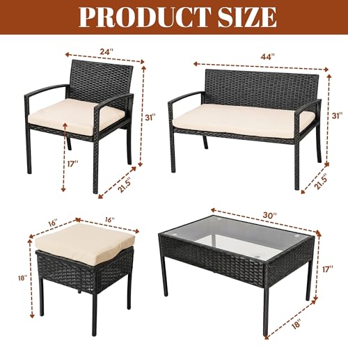 Image of DEVOKO 6-Piece Patio Outdoor Furniture Set Indoor Outdoor Hand-Woven HDPE Rattan Patio Chairs Use for Porch, Balcony, Garden, Poolside (Dark Brown & Cream)