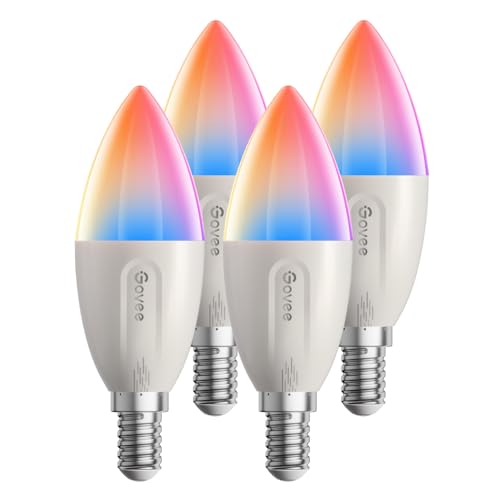 Govee E14 Lampadina Intelligente RGBWW, Compatibile con Matter, Alexa e Google Assistant, 450LM, Controllo di Gruppo, 4.8W, fai da te, 16 Milioni di Colori, 54 Scene, Set di 4