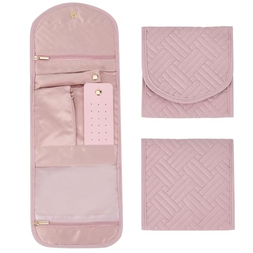 CREATCABIN Travel Jewelry Organizer Travel Jewelry Case Small Foldable Jewelry Hanging Bag Portable Everyday Jewelry Storage Roll for Journey-Rings Necklaces Earrings Bracelets Brooches 15.83x5.71in
