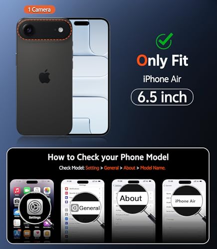 Image of FNTCASE for iPhone Air Case Clear: Magnetic Phone Cases with Screen Protector Drop Proof Compatible with Magsafe Slim Anti Yellowing Rugged Protective Transparent Cell Phone Cover (B-Black)