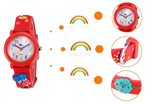 Image of Jewtme Kids Time Teacher Watches 3D Cute Cartoon Silicone Children Toddler Butterfly Wrist Watches for Ages 3-10 Boys Girls Little Child