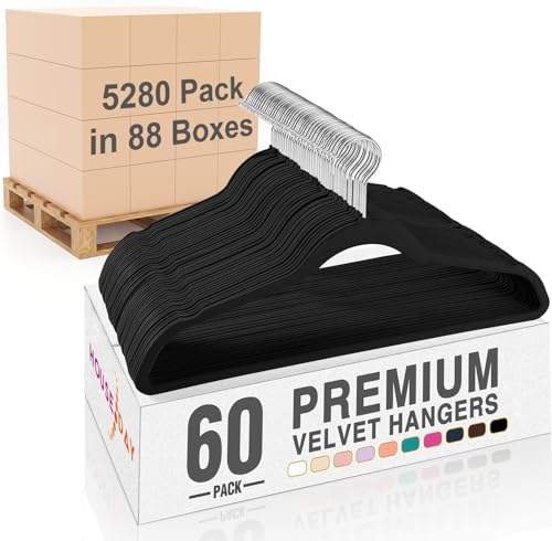Image of HOUSE DAY Black Velvet Hangers 5280 Pack (88 Cases, 60P /Case) Pallet Package for Small Business, Non Slip Clothes Felt Hanger Heavy Duty for Coat, Premium Slim Space Saving Suit Hangers