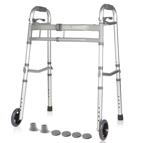 Heavy Duty Walker for Seniors Adults - Lightweight Folding Walker with 500lb Capacity, Adjustable Width (21.6"-26"), Trigger Release, Compact for Narrow Spaces for Indoor Outdoor Use