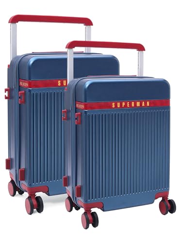 Image of FUR JADEN The Aviator Set Of 2 German Polycarbonate Travel Luggage Suitcase with 8 StealthTech Silent Shock Absorbing Wheels, TSA Lock & Aerospace Grade Wide Handle (Superman, Set of 2 - Cabin+Medium)