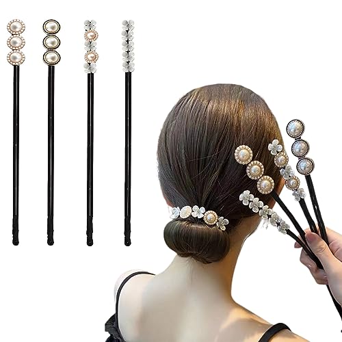 SSRDFU moño rizador Horquillas - 4 Piezas Flores de Perlas Bun Mágico de Peinado Fabricante de Moños Elegante Fácil Herramienta de Peinado para el Cabello, Accesorios para Mujeres y niñas