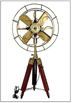 Antique Pedestal Fan with Wooden Tripod Stand | Vintage Designer Floor Fan with Modern Industrial Style for Home, Office & Studio Decor | Unique Retro Fan Christmas Gift