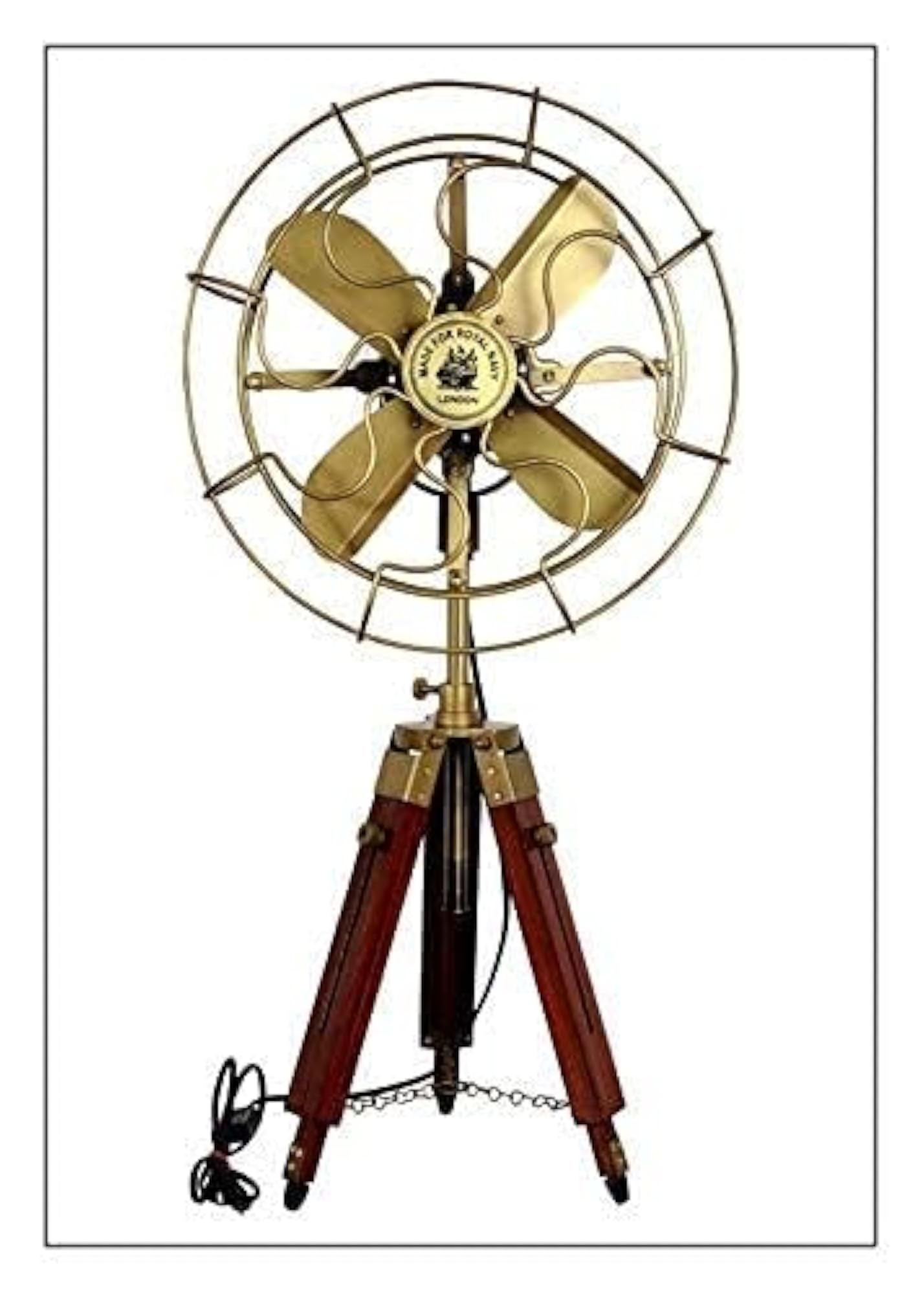 Nautical Antique Fan with Wooden Tripod Stand