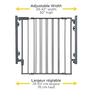Safety 1st Ready to Install Baby Gate - 29-42" Wide, 30" Tall, Fully Assembled. Hardware Mounted, Swing Open Gate, Top of Stairs, Between Rooms, Easy to Install, Grey