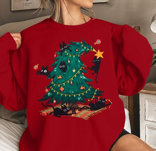 Maximgr Christmas Sweatshirts For Women Christmas Cat Sweater Xmas Long Sleeve Shirts Holiday Crewneck Pullover Tops 3 Maximgr Christmas Sweatshirts For Women Christmas Cat Sweater Xmas Long Sleeve Shirts Holiday Crewneck Pullover Tops - Image 4
