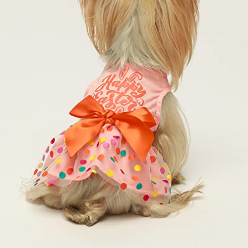 Fitwarm Happy Easter Day Dog Dress 100% Cotton Girl Dog Clothes Easter Bunny Dogs Dresses Pet Apparel Doggie Tutu With Bowknot Cat Clothing Puppy Dresses Doggy Costume Attire Orange Medium #TOP6
