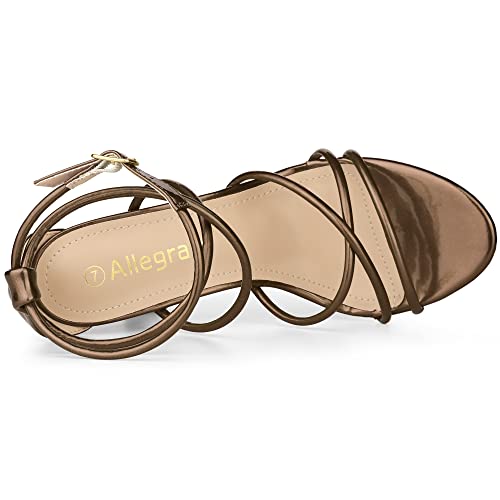 Allegra K Women's Open Toe Strappy Straps Stiletto Heel Brown Sandals 7.5 M US4