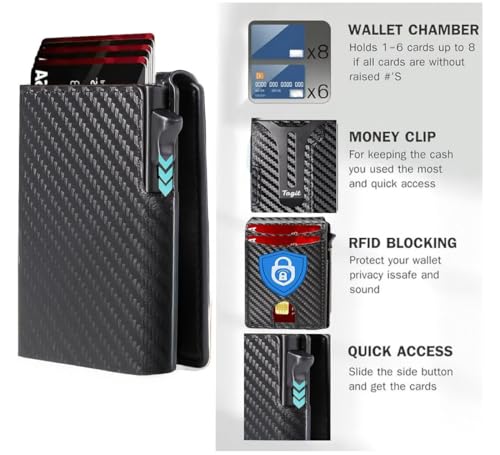 Slim RFID Wallet for Men – Minimalist Bifold with Money Clip & Pop-Up Card Holder, Carbon Fiber Design, Secure RFID Blocking, Stylish Front Pocket Wallet with Gift Box2