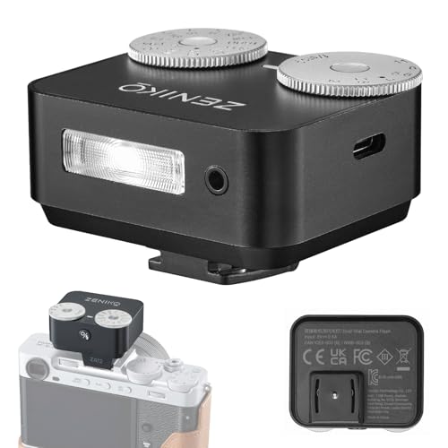 ZENIKO ZA-12B Dual Dial Retro Mini Flash - 2.5s Recycle, 7-Level Power, 400 Shots Single-Contact hotshoe Camera Flash for Fujifilm XM5/XT3, Sony A7M3, Ricoh GR3/4 Camera(Black)