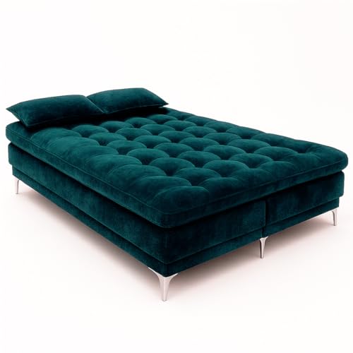 Image of FURNY Eagel 3 Seater Fabric Sofa Cum Bed with 2 Cushions (Greenish Teal) with Velvet Fabric | Durable with Comfort | Perfect for Living Room, Bedrooms, Offices