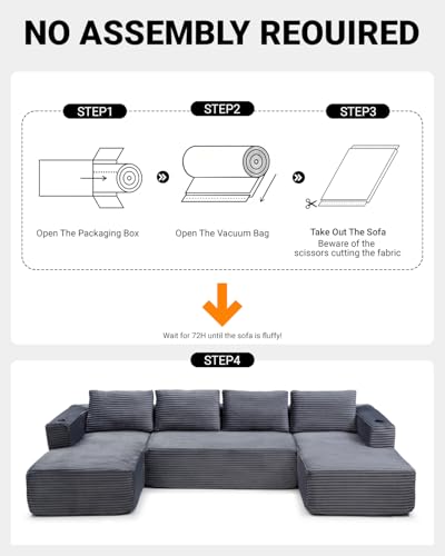 132" Modular Sectional Sleeper Sofa, Boneless Cloud Couch for Living Room, U Shaped 5 Seat Sofa with 2 Cup Holders, Free Combination, No Assembly Required (Grey) - Image 5