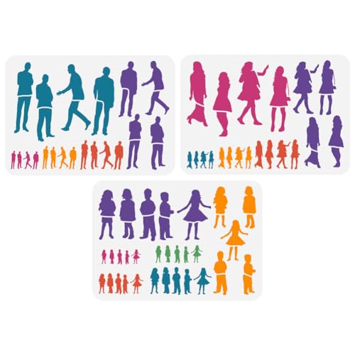 FINGERINSPIRE 3-Piece Human Figure Painting Stencil Set - 21x29.7cm PET Male & Female Figures - Reusable Wall Stencil
