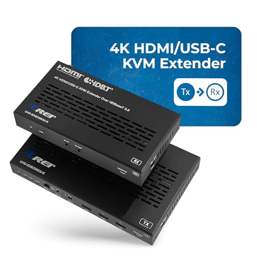 Image of OREI 4K KVM HDMI USB-C Extender Balun HDBaseT 3.0 UltraHD 4K @ 60Hz 4:4:4 Over Single CAT5e /6 /7 Cable with HDR, LAN, CEC, & IR Support, RS-232 Up to 330 Ft Audio Out - Power Over Cable