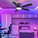 BYKISTOK Flush Mount Ceiling Fan with RGB Light - 52In Black Ceiling Fan Light with Reversible Mute Motor, LED 3CCT Dimmable, Low Profile Modern Ceiling Fans for Indoor, Party, Covered Outdoor