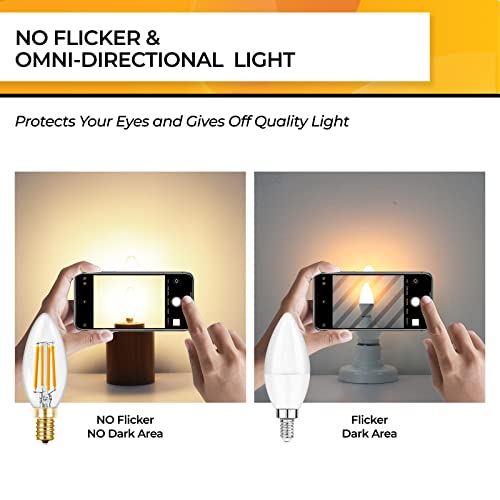 Hizashi 90+CRI Candelabra LED Light Bulbs 60 Watt, 2700K Warm White, E12 LED Bulb Dimmable, B11 Chandelier Light Bulbs, 6W, 550LM, Candle Light Bulbs, UL Listed, 12 Pack