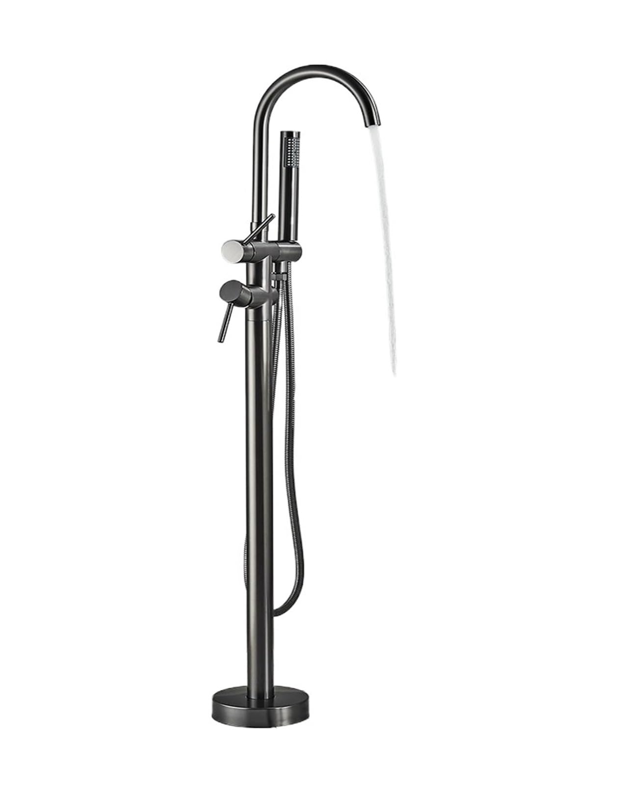 ZYCHSJXA Matte Black Brass Freestanding Bathtub Faucet Floor Mounted Shower Mixer Tap Hot & Cold Water Crane Swivel Spout Durable Leak proof Design (Gun Grey)
