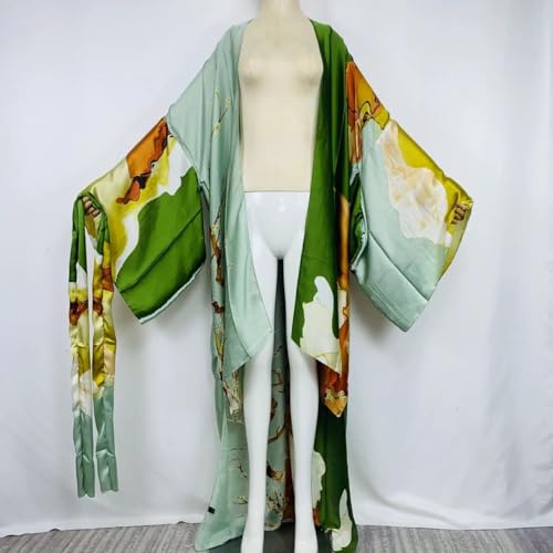 Summer Silk feeling beach cover up Women Cardigan Boho African Holiday party long Sleeve Robe kimono Kaftan - Image 4