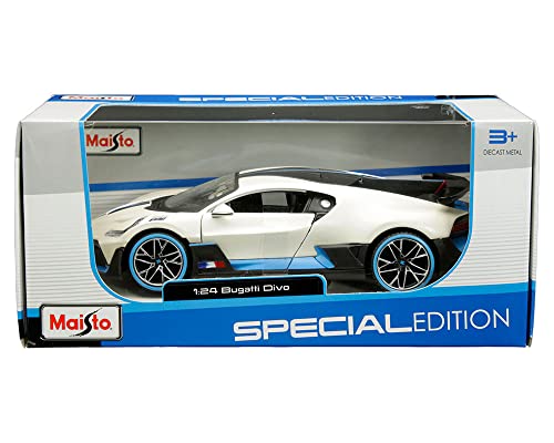 Toy Cars Bugatti Divo Satin White Metallic With Carbon And Blue Accents Special Edition 1/24 Diecast Model Car 31526 #TOP30