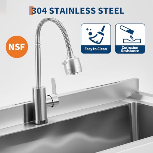 Image of Garvee 36 inch Black Stainless Steel Utility Sink with Faucet, Adjustable Height Freestanding Commercial Sink with Hot & Cold Water, Shelf, Basket & Drain Kit for Kitchen, Garage, Laundry, or Outdoor Use