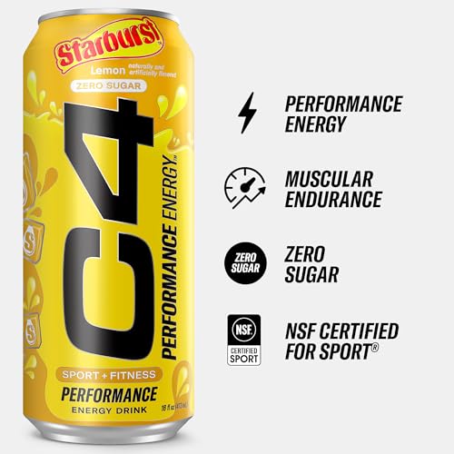 Cellucor C4 Starburst Lemon Zero Sugar Preworkout | 200mg Caffeine, 16 Fl Oz (12 Pack)