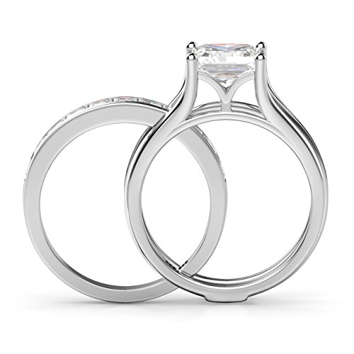 Metal Factory Sterling Silver 2Pcs 925 CZ Cubic Zirconia Engagement Wedding Band Ring Insert Set4