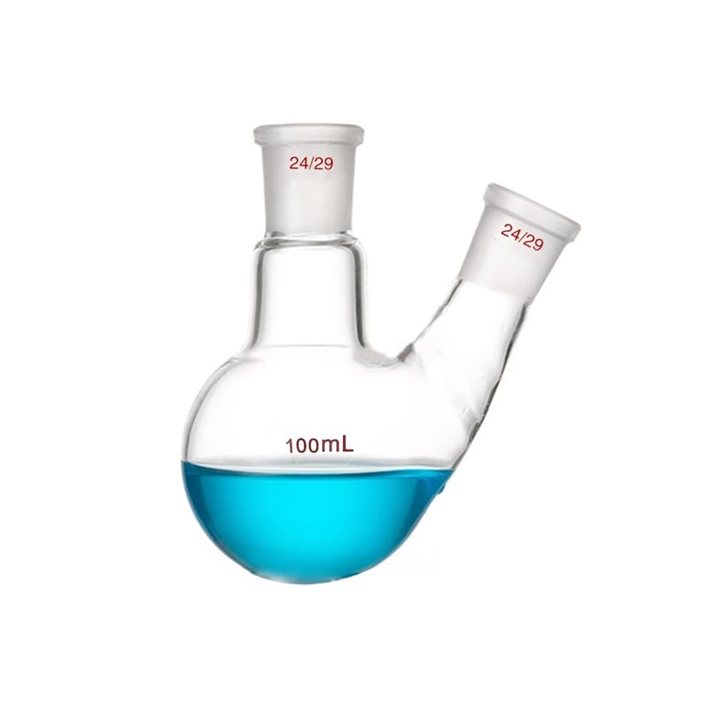 Szklana kolba 24/29, okrągłe dno, butelka laboratoryjna z 2 szyjkami, dwie szyjki, naczynie do wrzenia (150 ml)