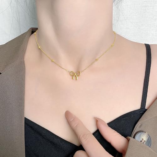 SUNNYOUTH Bow Necklace for Women Bowknot Choker Necklace 14K Gold Plated Ribbon Choker Necklaces Fashion Jewelry Gifts3